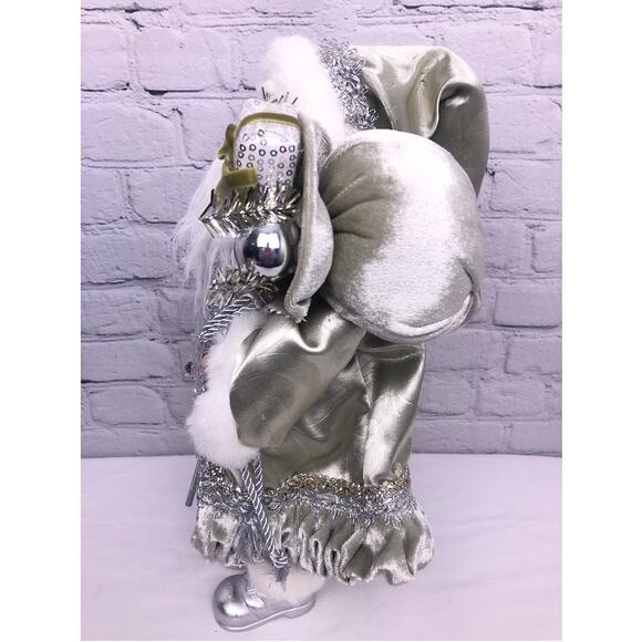 Christmas Silver White Faux Fur 16" Standing Ceramic Face Hands Collectible Sana - Picture 11 of 16